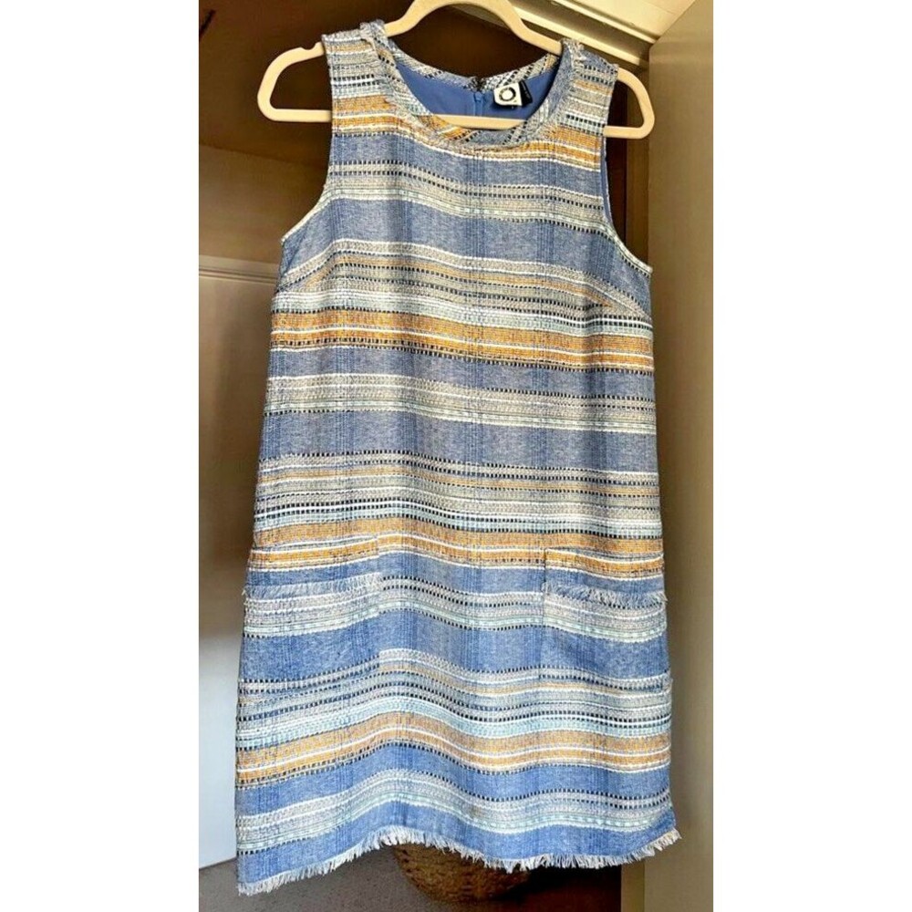 Anthropologie Dress Blue Gold Shift Size 6 Akemi + Kin Tweed Sleeveless Womens